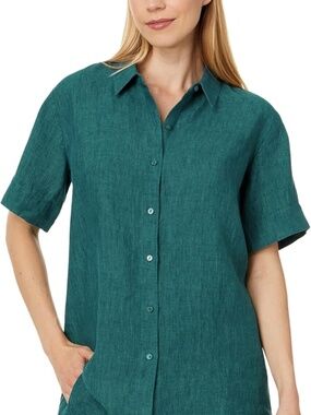 Eileen Fisher Linen Short-Sleeve Long Shirt